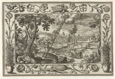 Jakobs stege Landskap med bibliska, mytologiska scener och jaktscener (serietitel) av Adriaen Collaert