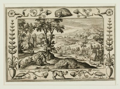 Juda och Tamar, från Landskap med scener ur Gamla och Nya testamentet och jaktscener av Adriaen Collaert