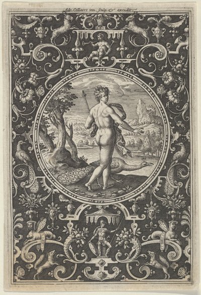 Juno i en dekorativ ram med grotesker, från domen i Paris, ca. 1580-..., c1580-1600. av Adriaen Collaert