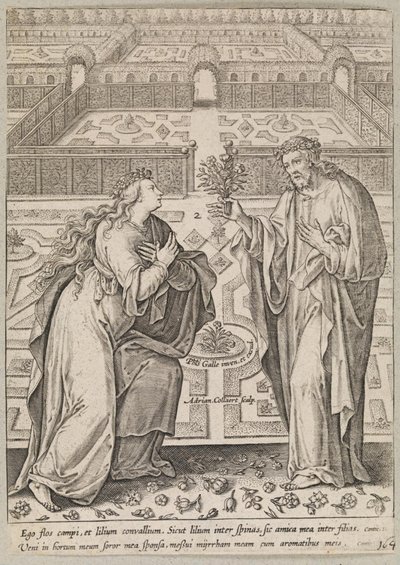 Kristus och hans brud, Ecclesia, i en trädgård av Adriaen Collaert