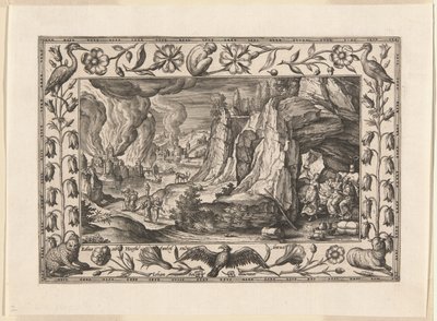 Lot och hans döttrar, från Landskap med scener ur Gamla och Nya testamentet samt jaktscener av Adriaen Collaert