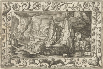 Lot och hans döttrar Landskap med bibliska, mytologiska scener och jaktscener (serietitel) av Adriaen Collaert