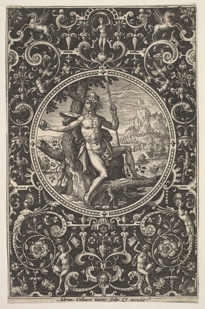 Paris i en dekorativ ram med grotesker, ca. 1580-1600. av Adriaen Collaert