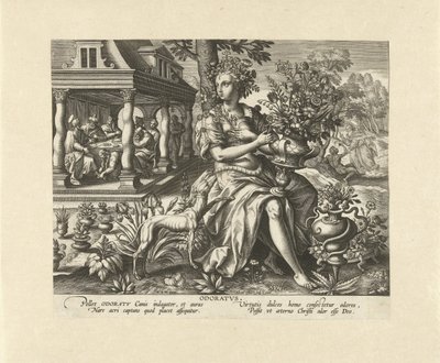 Lukt Odoratvs (titel på objekt) De fem sinnena (serietitel) av Adriaen Collaert