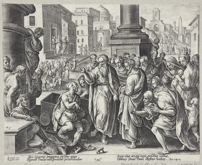 Paulus botar en krympling i Lystra av Adriaen Collaert