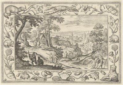 Utsändning av apostlarna Landskap med bibliska, mytologiska scener och jaktscener (serietitel) av Adriaen Collaert
