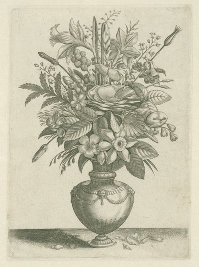Vas med blommor, inklusive trumpetpåskliljor Florilegium (serietitel) av Adriaen Collaert