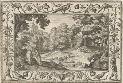 Frestelse i öknen Landskap med bibliska, mytologiska scener och jaktscener (serietitel) av Adriaen Collaert
