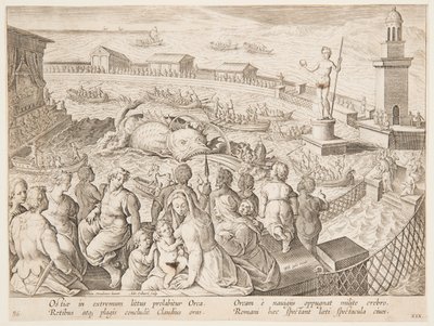 Valjakt av kejsar Claudius i hamnen i Ostia, pl. 19 i serien Game, Birds and Fish av Adriaen Collaert