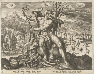 Vinter Hiems Aeolos. (titel på objekt) The Four Seasons (serietitel) av Adriaen Collaert