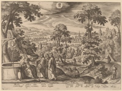 Kristus och Samariens kvinna av Adriaen Collaert after Hans Bol