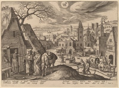 Jungfrun och Josef på värdshuset av Adriaen Collaert after Hans Bol