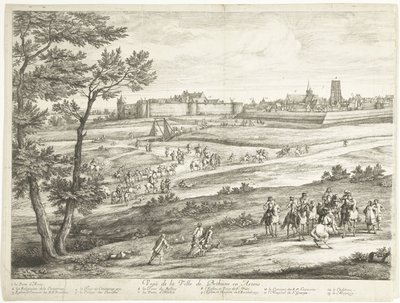 Utsikt över Bethune (vänster ark) Veuë de la Ville de Bethune en Artois (titel på objekt) av Adriaen Frans Boudewyns