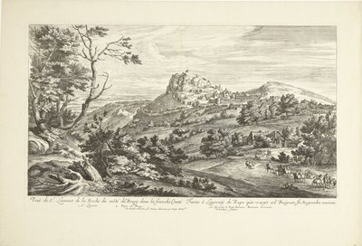 Utsikt över Saint Laurent de la Roche Utsikt över St. Laurent de la Roche från costé du Bourg i Franche Comté (titel på objektet) av Adriaen Frans Boudewyns