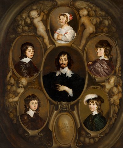 Porträtt av Constantijn Huygens (1596-1687) och hans fem barn av Adriaen Hanneman
