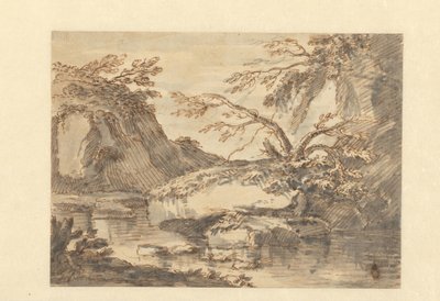 Landskap med stora stenblock i vatten av Adriaen Honich (attributed to)