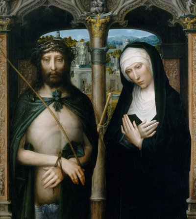 Kristus krönt med törnar Ecce Homo, och den sörjande jungfrun, ca. 1530-40. av Adriaen Isenbrandt
