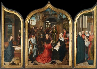 Födelsekyrkan, tillbedjan av männen, presentationen i templet, 1510-12. av Adriaen Isenbrandt