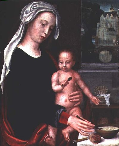 Madonna och barn (panel) av Adriaen Isenbrandt or Isenbrant