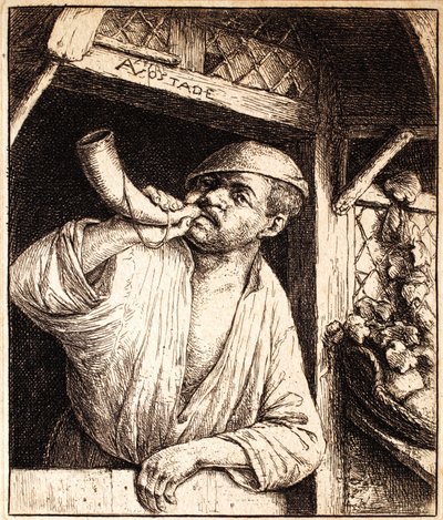 Baker låter sitt horn, c.1670 av Adriaen Jansz. van Ostade