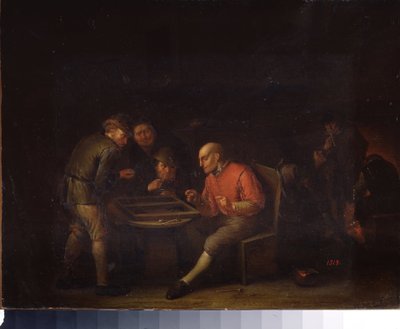 Flemings spelar tärning. (Flemings spelar tärning). Målning av Adriaen Jansz van Ostade (1610-1685). holländsk skola. Olja på duk. Gatchina Palace Museum, Sankt Petersburg. av Adriaen Jansz. van Ostade