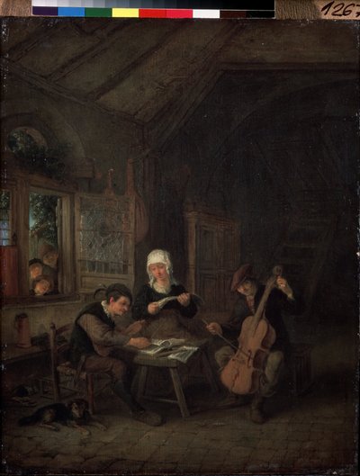 Bymusiker (Rural Musicians). Violinist och cellist spelar i ett hus. Målning av Adriaen Jansz Van Ostade (1610-1685) av Adriaen Jansz. van Ostade