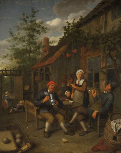 Bönder som dricker utanför ett värdshus (olja på panel) av Adriaen Jansz. van Ostade