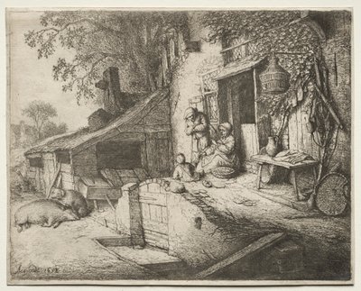 Kvinnan som snurrar. av Adriaen Jansz. van Ostade