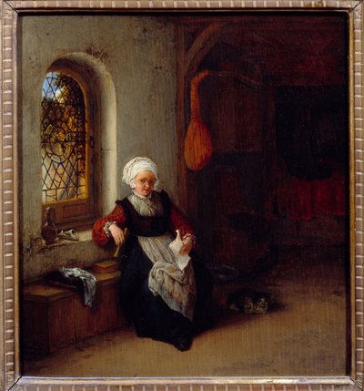 Kvinnan har brevet. Målning av Adrien Van Ostade (1610-1685) Ec. Hol. av Adriaen Jansz. van Ostade