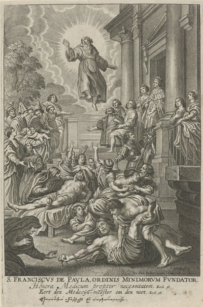 H. Franciscus van Paola geneest de zieken St. Francis de Paula, grundare av Mindreorden (titel på objekt) av Adriaen Lommelin