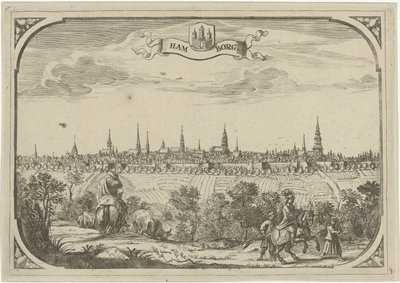 Utsikt över staden Hamburg av Adriaen Oudendijck