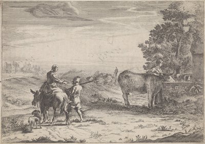 Landskap med en kvinna som vattnar en ko av Adriaen Oudendijck
