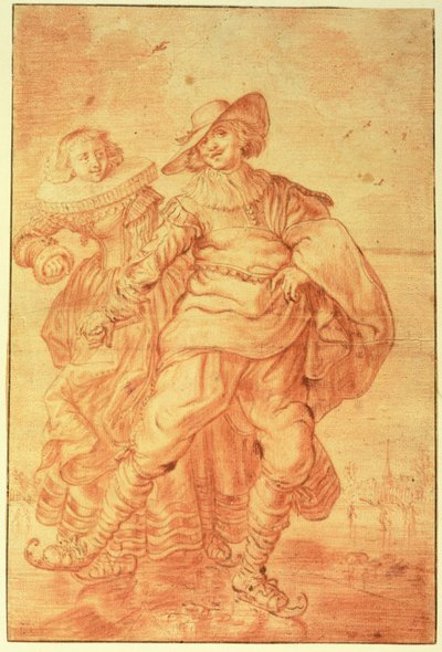 A Lady and Gentleman Skating on Ice, c.1625 (röd krita på papper) av Adriaen Pietersz van de Venne