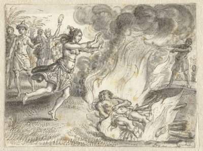 Kremering som praktiseras av människor i ett fjärran land av Adriaen Pietersz van de Venne