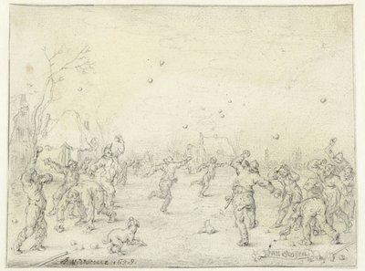 Män och pojkar som kastar snöbollar av Adriaen Pietersz van de Venne