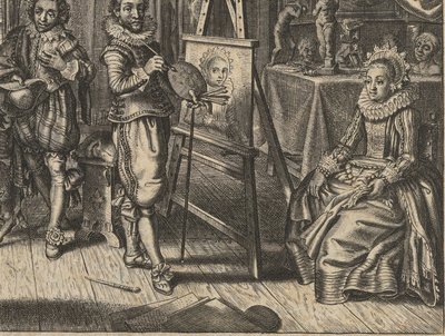 Målare och kvinnlig modell i studio Houwelyck (serietitel) av Adriaen Pietersz van de Venne