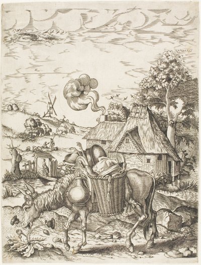 Åsnan laddad med mat, från Emblematic Figures of Animals av Adriaen Pietersz. van de Venne