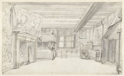 Utsikt över en rikt utsedd kammare med en himmelssäng av Adriaen Pietersz van de Venne