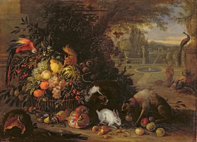 Stilleben i en trädgård, ca 1700 (olja på pannå) av Adriaen de Gryef