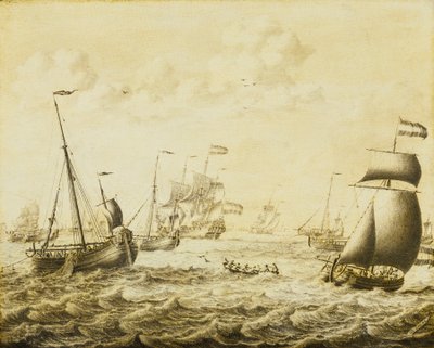Holländskt sillfiske, slutet av 1600-talet (grisaille på pannå) av Adriaen or Abraham Salm
