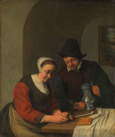 En konfidentiell chatt Ett par i en interiör av Adriaen van Ostade