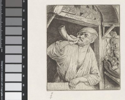Baker blåser i ett horn av Adriaen van Ostade
