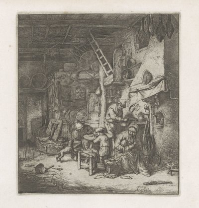 Bondefamilj i en interiör av Adriaen van Ostade