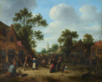 Byfest med ett dansande bondepar av Adriaen van Ostade