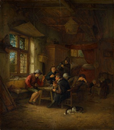 Interiör från en taverna med fem bönder och en kvinna av Adriaen van Ostade