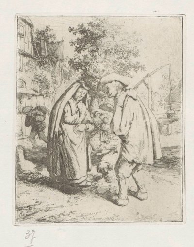 Man och kvinna i samtal av Adriaen van Ostade
