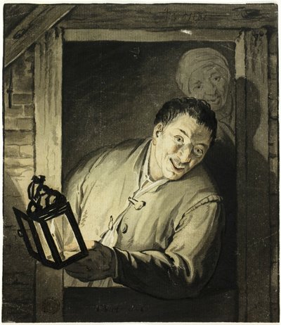 Man med lykta i dörröppningen av Adriaen van Ostade
