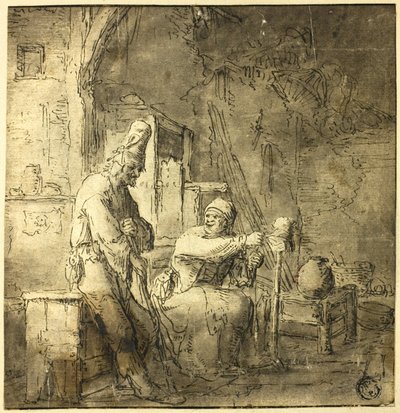 Gamla bondepar i stuga av Adriaen van Ostade