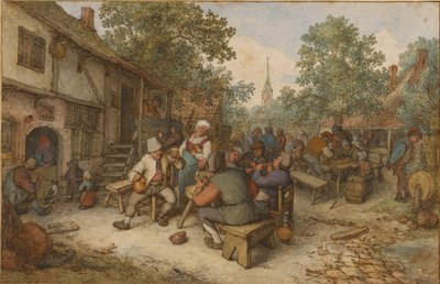 Bondefest på en gata i en stad av Adriaen van Ostade