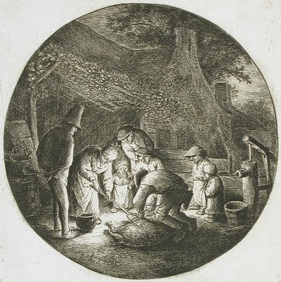 Bönder som dödar en gris av Adriaen van Ostade